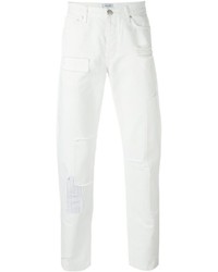Мужские белые джинсы в стиле пэчворк от Soulland