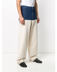 Мужские белые джинсы в стиле пэчворк от Raf Simons