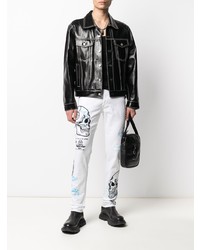 Мужские белые джинсы с вышивкой от Philipp Plein