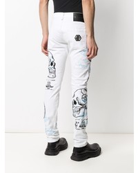 Мужские белые джинсы с вышивкой от Philipp Plein