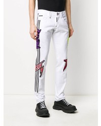 Мужские белые джинсы с вышивкой от Philipp Plein