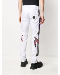 Мужские белые джинсы с вышивкой от Philipp Plein