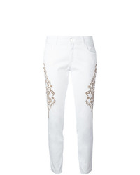 Женские белые джинсы с вышивкой от Wandering