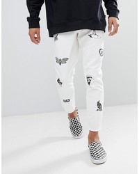 Мужские белые джинсы с принтом от ASOS DESIGN