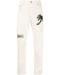 Мужские белые джинсы с принтом от Palm Angels
