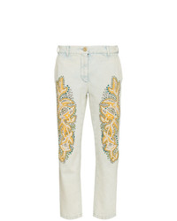 Белые джинсы скинни с вышивкой от Gucci