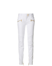 Белые джинсы скинни с украшением от Balmain