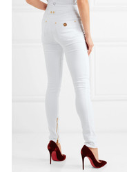 Белые джинсы скинни с украшением от Balmain