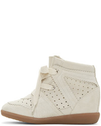 Белые замшевые кроссовки на танкетке от Isabel Marant