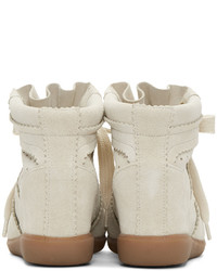 Белые замшевые кроссовки на танкетке от Isabel Marant