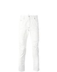 Белые зауженные джинсы в стиле пэчворк