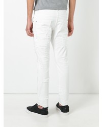 Мужские белые зауженные джинсы в стиле пэчворк от DSQUARED2