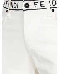 Мужские белые зауженные джинсы с вышивкой от Fendi