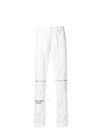 Белые зауженные джинсы с принтом