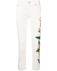 Мужские белые зауженные джинсы с принтом от Dolce & Gabbana
