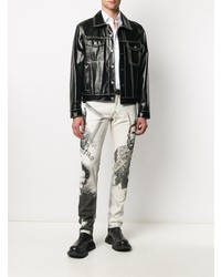 Мужские белые зауженные джинсы с принтом от Etro