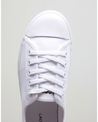 Женские белые кеды из плотной ткани от Lacoste