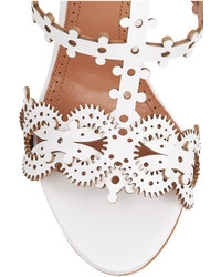 Белые кожаные босоножки на каблуке от Alaia