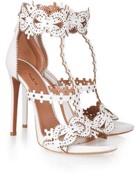 Белые кожаные босоножки на каблуке от Alaia