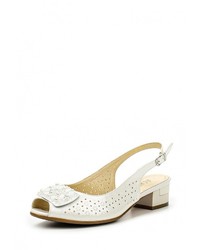 Белые кожаные босоножки на каблуке от Ascalini