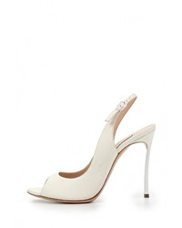 Белые кожаные босоножки на каблуке от Casadei