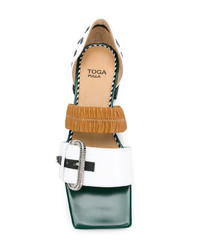 Белые кожаные босоножки на каблуке от Toga Pulla