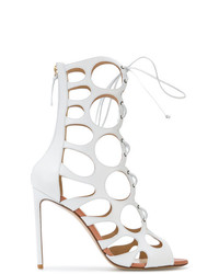 Белые кожаные босоножки на каблуке от Francesco Russo