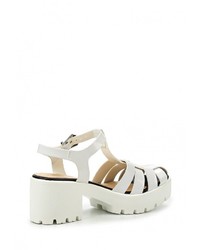 Белые кожаные босоножки на каблуке от GLAMforever