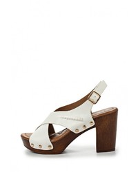 Белые кожаные босоножки на каблуке от Go-Go