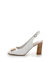 Белые кожаные босоножки на каблуке от Julia Grossi