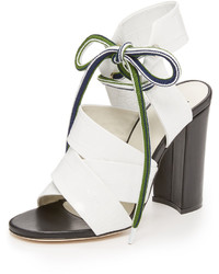 Белые кожаные босоножки на каблуке от MSGM