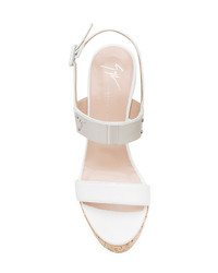 Белые кожаные босоножки на танкетке от Giuseppe Zanotti Design