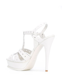 Женские белые кожаные босоножки от Saint Laurent