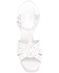 Женские белые кожаные босоножки от Saint Laurent