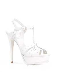 Женские белые кожаные босоножки от Saint Laurent