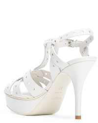 Женские белые кожаные босоножки от Saint Laurent