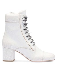 Белые кожаные ботильоны на шнуровке от Miu Miu