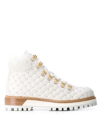 Женские белые кожаные ботинки на шнуровке с украшением от Le Silla