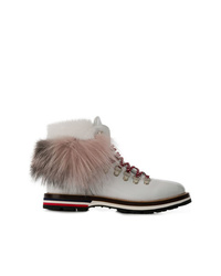 Женские белые кожаные ботинки на шнуровке от Moncler