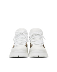 Женские белые кожаные ботинки на шнуровке от Prada