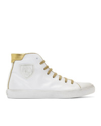 Белые кожаные высокие кеды с вышивкой