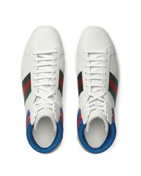 Мужские белые кожаные высокие кеды с принтом от Gucci