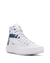 Мужские белые кожаные высокие кеды с принтом от Converse