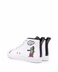 Мужские белые кожаные высокие кеды с принтом от Moschino