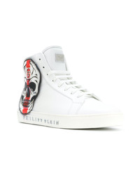 Мужские белые кожаные высокие кеды с принтом от Philipp Plein