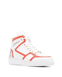 Мужские белые кожаные высокие кеды с принтом от Roberto Cavalli