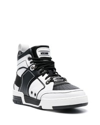 Мужские белые кожаные высокие кеды с принтом от Moschino