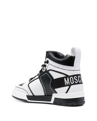 Мужские белые кожаные высокие кеды с принтом от Moschino