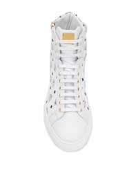 Мужские белые кожаные высокие кеды с принтом от MCM