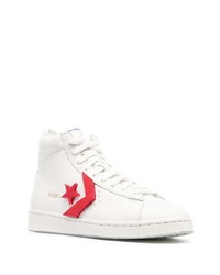 Мужские белые кожаные высокие кеды с принтом от Converse